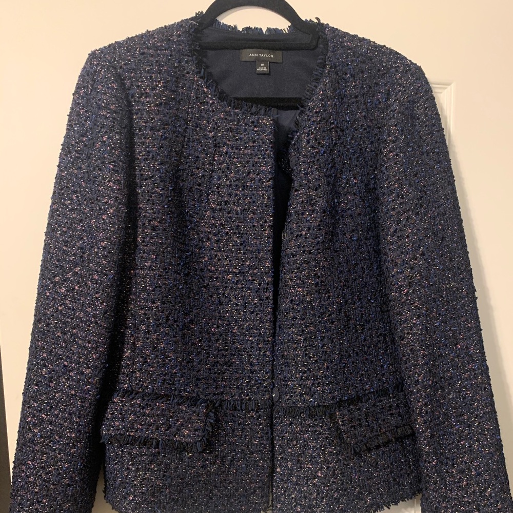 Ann Taylor Navy Metallic Tweed Jacket